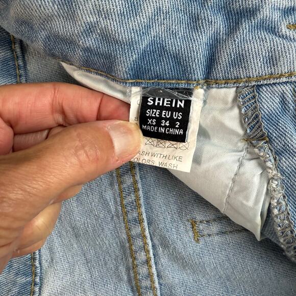 Distressed Faded Denim Mom Jeans Women 26" Waist Wide Leg High Rise Wearable Art - Picture 15 of 16